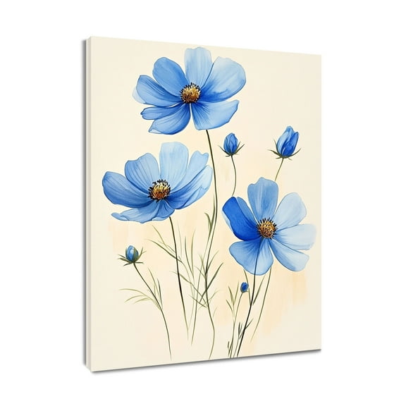 NEONWE Blue Wildflower Canvas Wall Art Watercolor Floral Rustic Vintage Prints Posters Living Room Decor Nature Painting Home Art Bedroom Bathroom Office Wall Decor