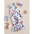 thumbnail image 3 of Wassery Kids Girl Suspenders Jumpsuit Set 6M 12M 18M 24M 3T 4T Toddle Girls Summer Clothes Floral Print Sleeveless Rompers Flare Pants and Stretch Headband, 3 of 8