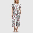 thumbnail image 2 of YDFCWXW Women's Short Sleeve Pajama Set with Pockets, Printed Round Neck Top and Comfortable Bottoms, Soft Nightwear Red, L, 2 of 7