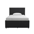 Novogratz Kelly Upholstered Bed with Storage, Dark Grey Linen, Twin