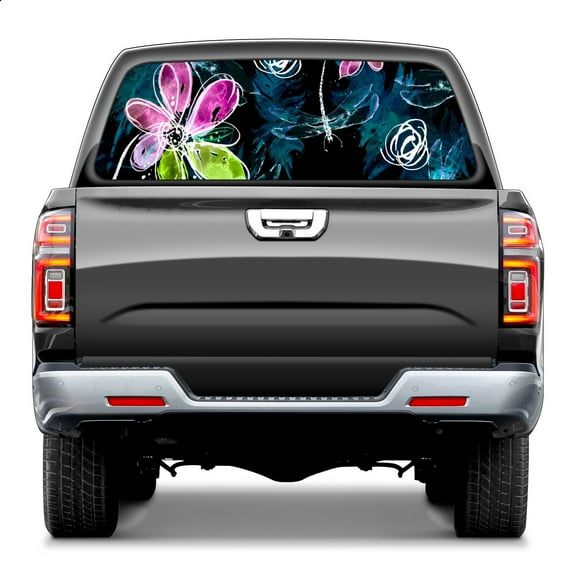 Abstract Art Dragonfly Flower Rear Window Decals for Trucks- Pickup Car Window Stickers Decal- Truck Back Window Tint Decal Graphic Perforated Vinyl Truck Stickers 66" X 22"