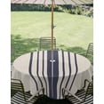 thumbnail image 2 of Outdoor Tablecloth with Umbrella Hole, Midnight Blue Striped Spillproof Waterproof Outdoor Table Cover, Beige Geometric Modern Art Patio Tablecloths for Party/Garden/Picnic, Round 54 inch, 2 of 9
