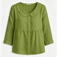thumbnail image 6 of VBVC Women's Peter Pan Collar Button Down Blouse , Ladies' Long Sleeve Babydoll Shirt , Casual Loose Fit Peplum Top For Women, Green , S-2XL, 6 of 6