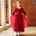 thumbnail image 2 of Byoo Teen Girls' Long Sleeve Sequin Tulle Maxi Dress Solid Satin Waist Formal Gown Piano Recital Dresses for Child,Red, 2 of 5