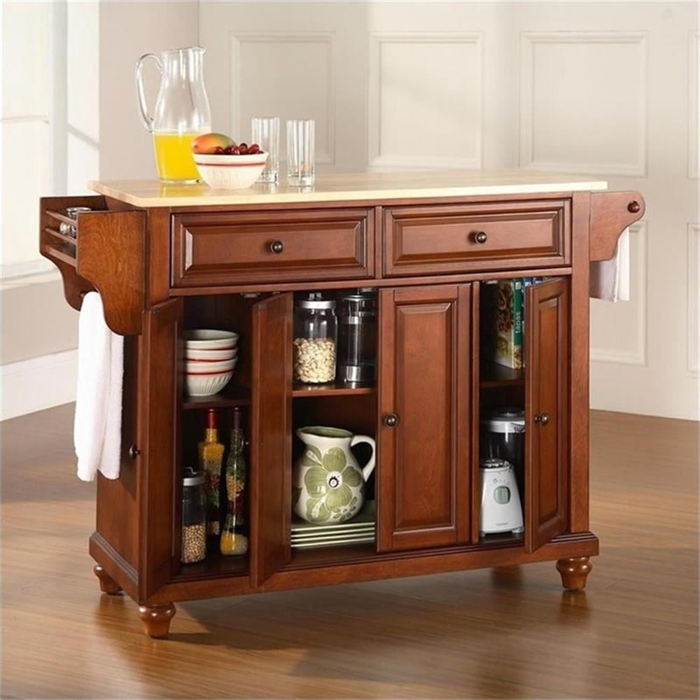 Crosley Furniture Cambridge Natural Wood Top Kitchen Island in Cherry