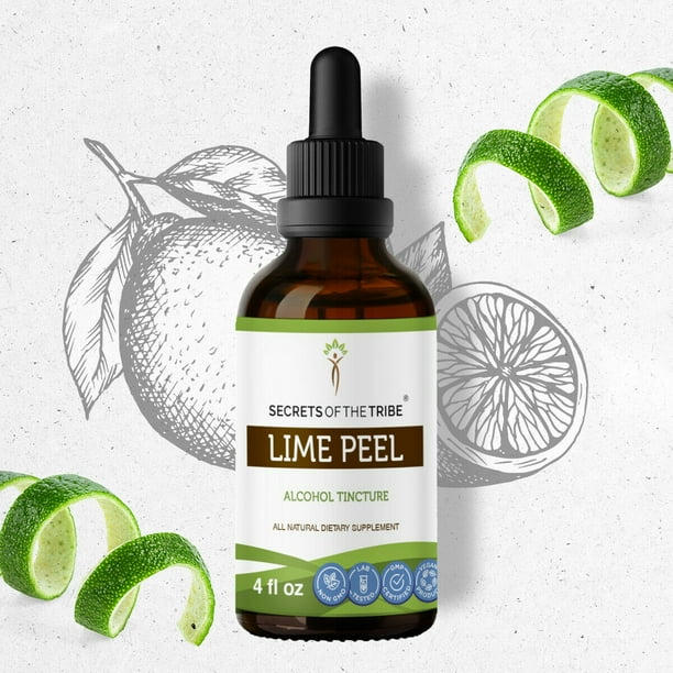 Lime Peel Tincture Alcohol Extract, Organic Lime Peel (Citrus x aurantifolia) Dried Peel 4 oz