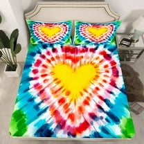 Erosebridal Bohemian Twin Fitted Sheet Rainbow Tie Dye Sheets, Love Heart Print Bed Sheets Green Blue Ombre Bed Cover, Yellow Red Gradient Bed Set Watercolor Art Decor (Deep Pocket)