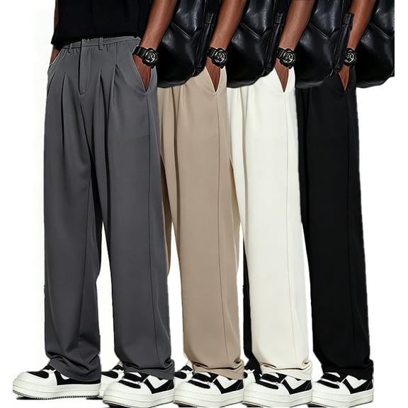 Men Microfiber Wrinkle Free Pleated Dress Pants Expandable Stretch Waist S-XL(1 piece)