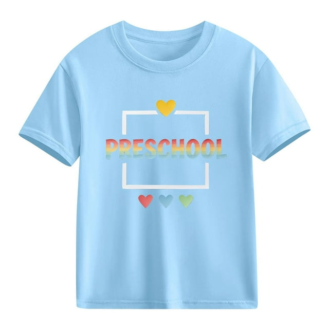 Blusas y camisas de manga corta con cuello redondo para niños y niñas, camisetas gráficas de manga corta, blusas con estampados bonitos para la temporada escolar.
