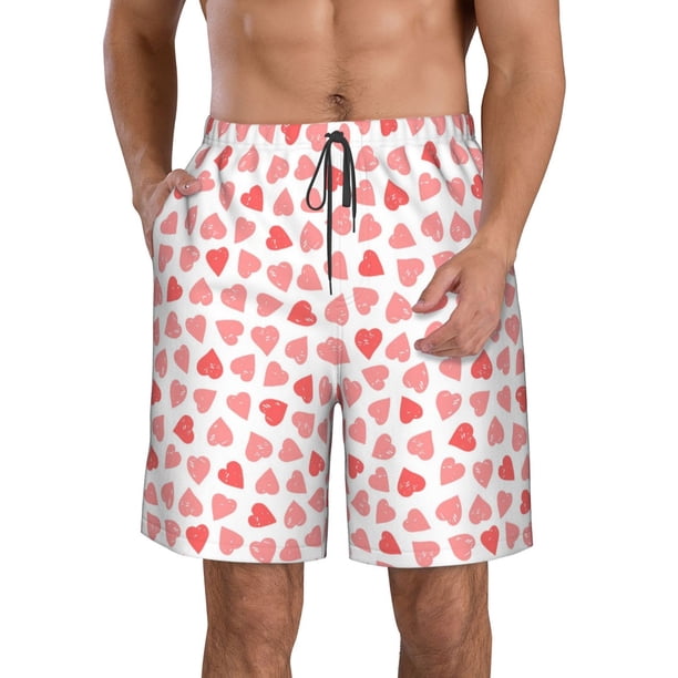 Balery Hearts Traje de Baño Estilo Hawaiano para Hombre, Shorts de Secado Rápido con Bolsillos-Small