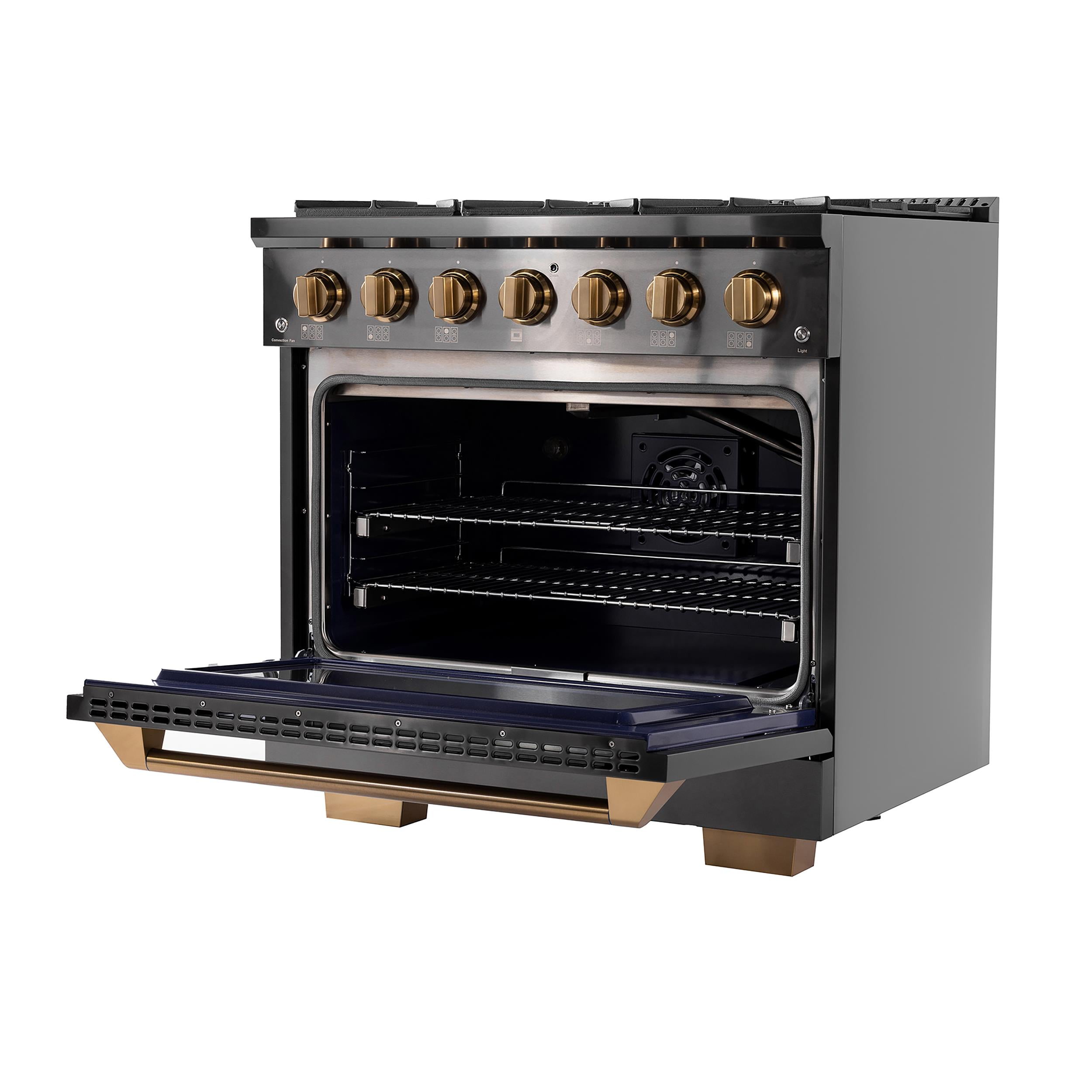 Gemstone 36 in. 5.2 Natural Gas Range in Titanium SS + Under Cabinet Range Hood