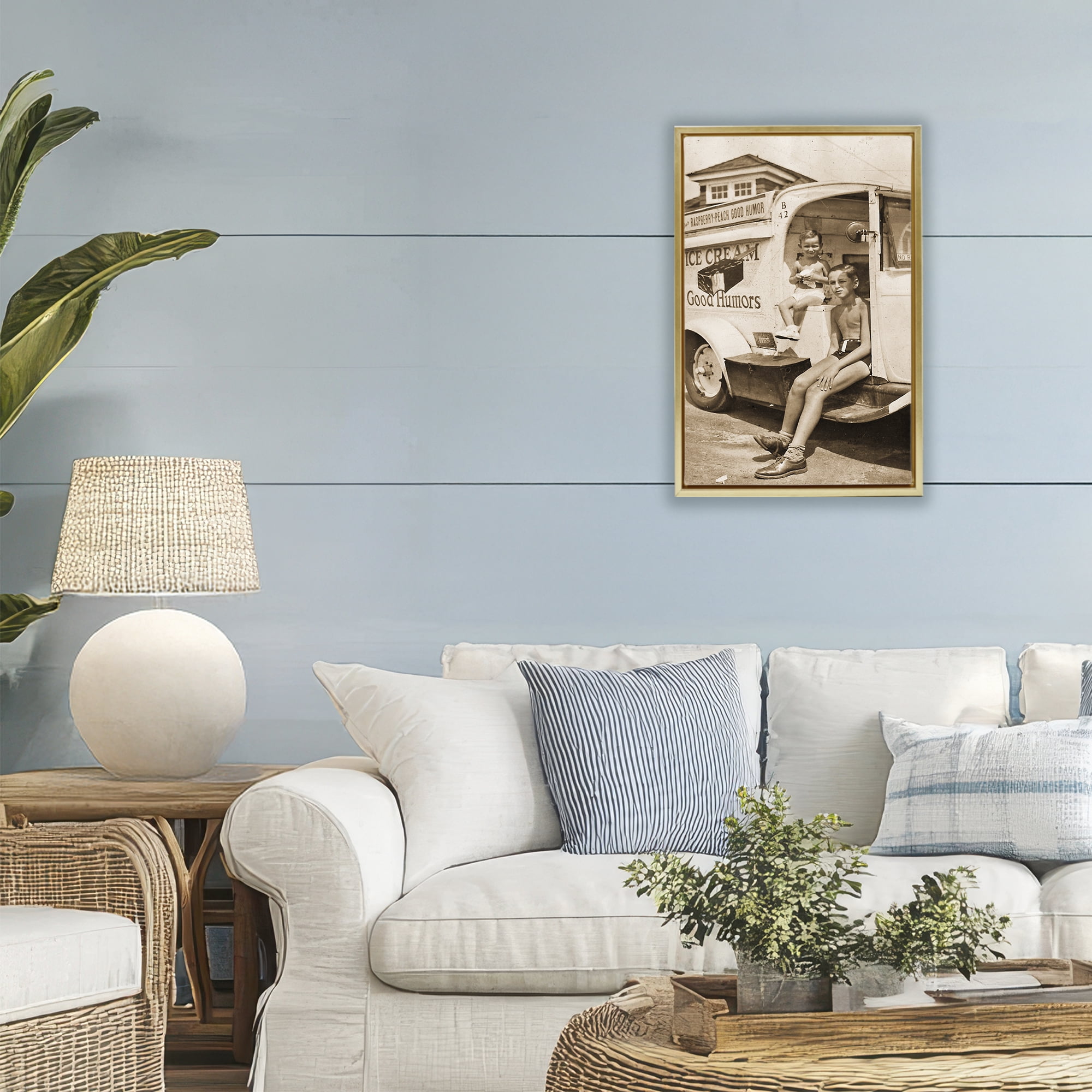 Stupell Industries Vintage Ice Cream Truck Gold Framed Floater Canvas Wall Art, design by Grotto Studios