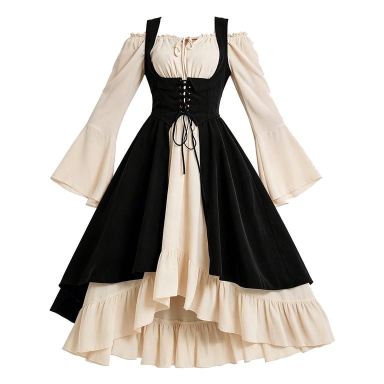 renaissance fair dress Aiysiyu Women Medieval Dress Renaissance Costumes for Women Renaissance Dress (Black,S/M) : Clothing, Shoes & Jewelry 38 long drawstring waist Chemise Sizing Renaissance Costume Women Ruffle Peasant