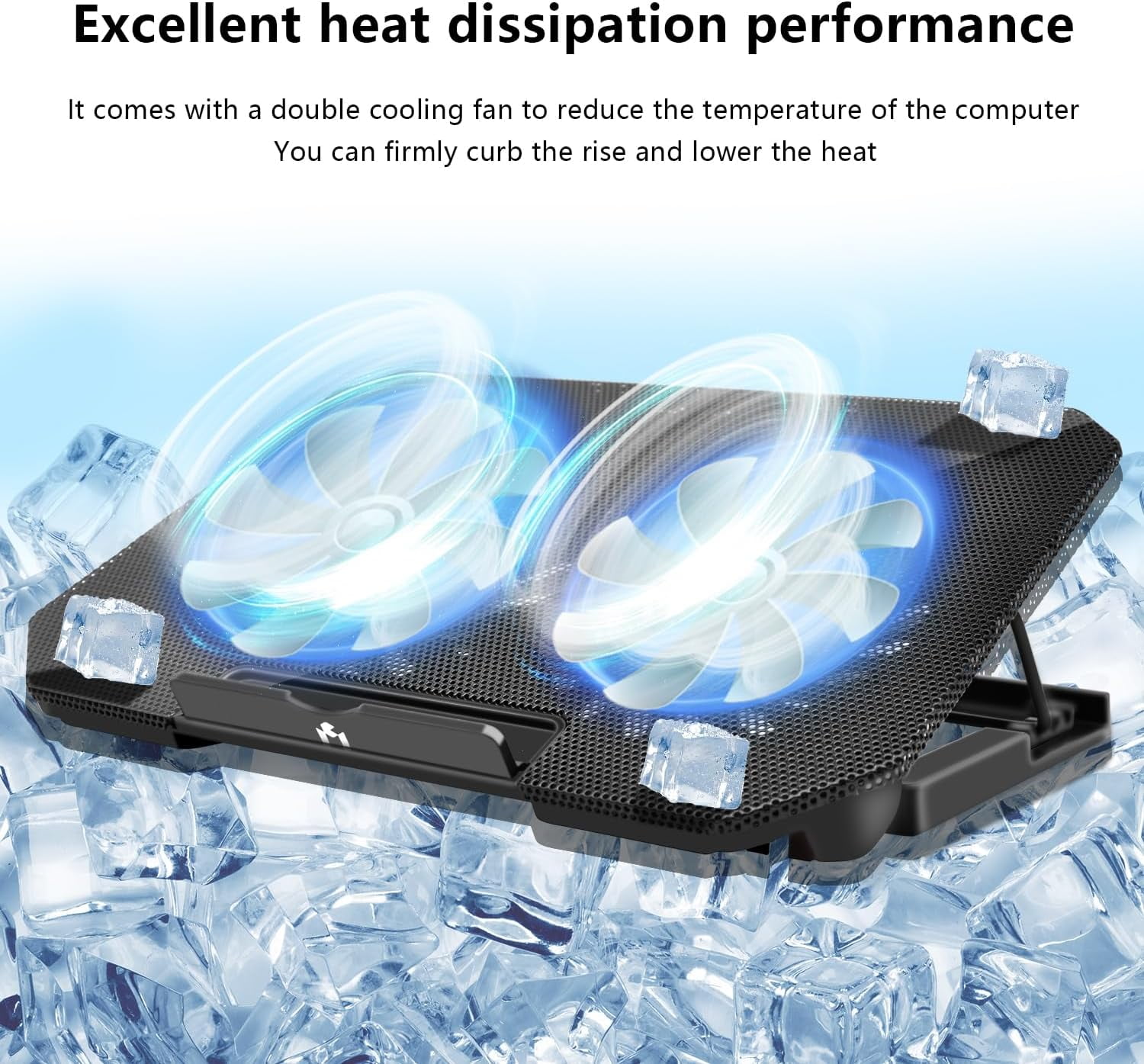 Laptop Cooling Pad, Cooler Pad Chill Mat 2 Quiet Fans LED Lights and USB Ports 5 Height & with Adjustable Speed Mounts Metal Mesh Design, for 9"-17" Laptops（Black）
