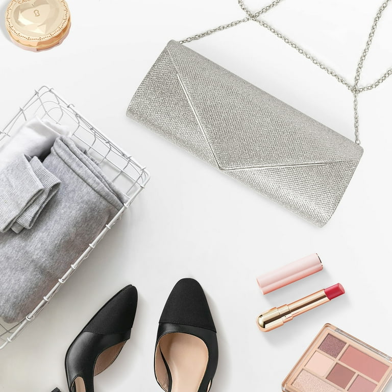 DAKOMM Evening Clutch, Silver Glitter Envelope Bag photo 3