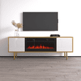 thumbnail image 6 of Goldie BL-EF Floating Fireplace TV Stand for TVs up to 75", Modern High Gloss 65" Entertainment Center, Wall Mounted Electric Fireplace TV Media Console with Storage Cabinets, 6 of 8