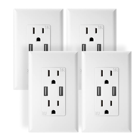 4 Pack Tamper Resistant Wall Socket USB Outlet