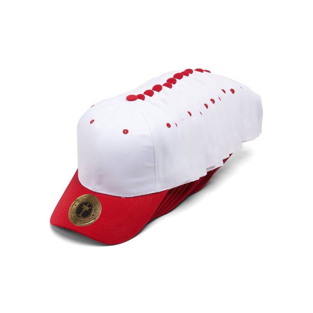 Top Headwear 12-Pack Adjustable Baseball Hat - White/Red