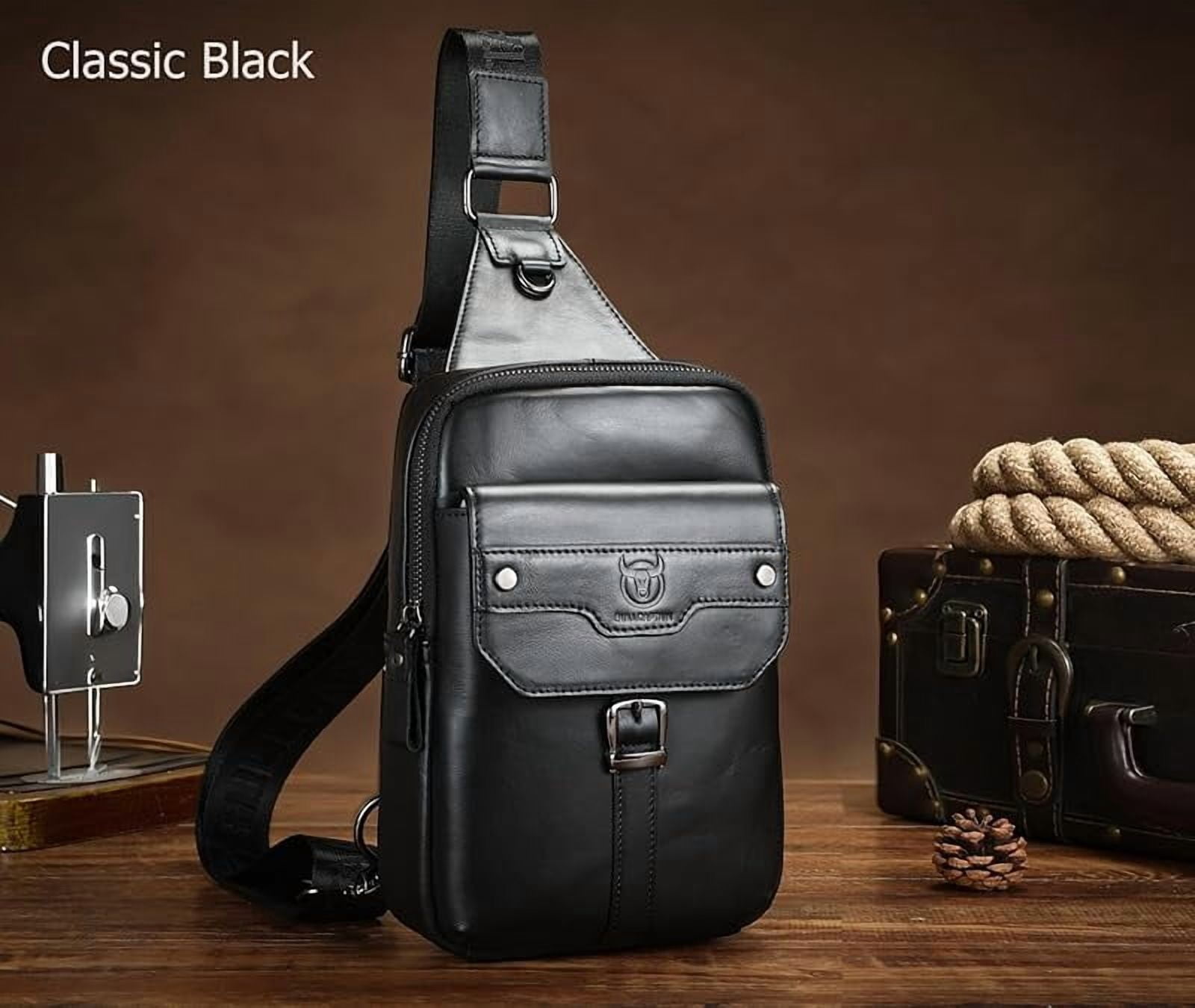 BULLCAPTAIN Men's Leather Samll Crossbody Backpack Sling Chest Bag for Hiking Travel