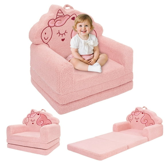 Beavtaens Toddler Couch, Extra Large 53.1" x 23.6" Kids Sofa, 2-in-1 Flip Open Couch, Pink
