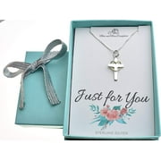 Girl's, Teen's, Woman's Sterling Silver Cross with a wrapped Bronze Heart Necklace on an 18 inch Sterling Silver Box Chain. Christian. Catholic. Cross.