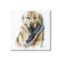 Stupell Industries Golden Retriever Biting Sneaker Animals & Insects Painting Gallery Wrapped Canvas Print Wall Art