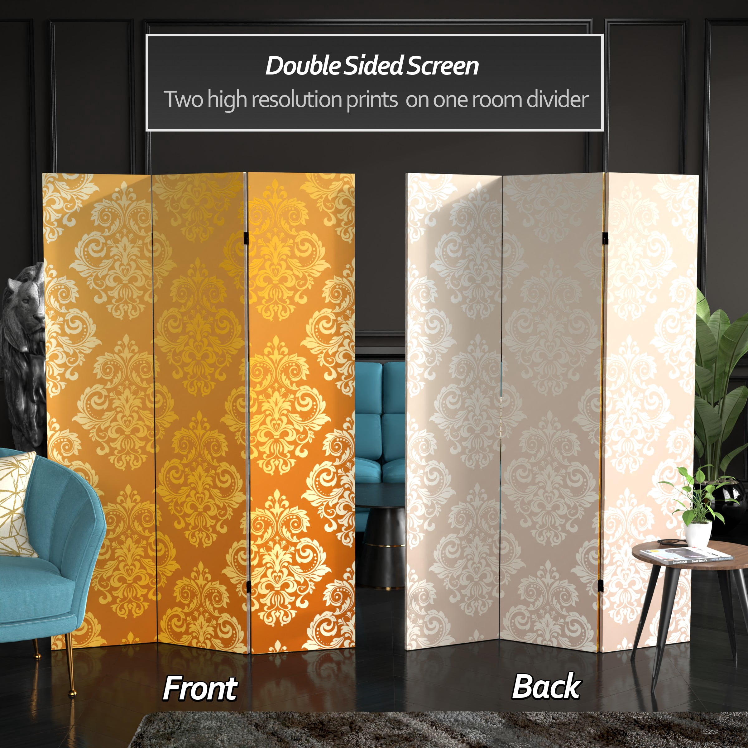 Oriental Furniture 6 ft. Tall Double Sided Baroque Wallpaper Canvas Room Divider