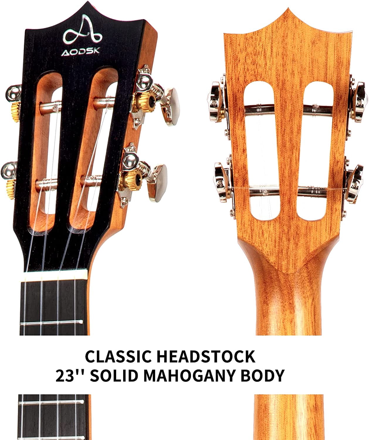 AODSK AUC-F19 23 inch Full Solid Mahogany Ukulele Suitable for Professional players Ukulele Kit,with Free Gig Bag,Strap,4 Picks,Tuner.