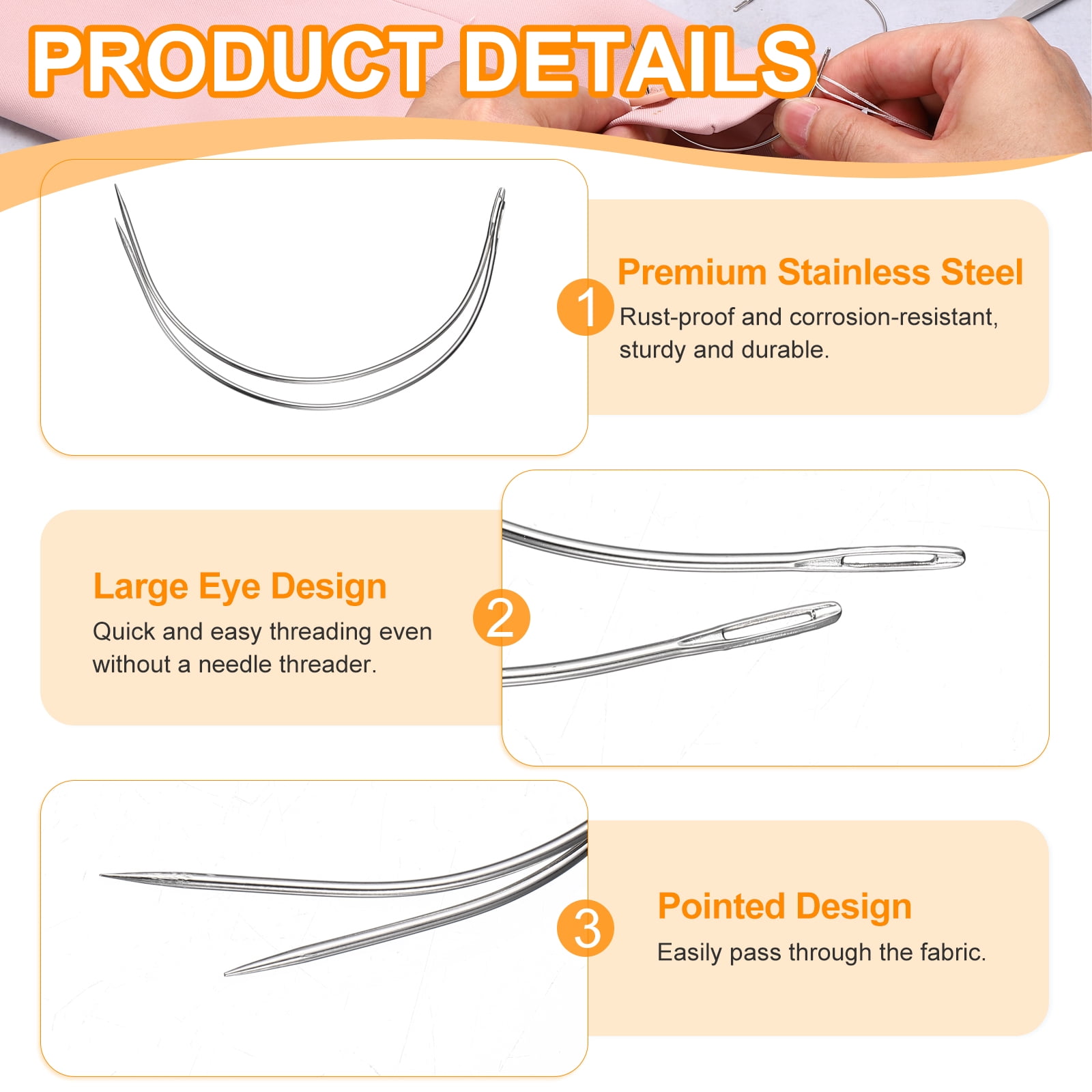 Uxcell 100Pcs Curved Needles 4" C Type Leather Hand Sewing Needle Upholstery Curved Weaving Awl for Carpet Leather Canvas Repairing Blocking Knitting Crafts, Silver