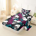 thumbnail image 2 of Castle Fairy Gothic Floral Skull Twin Sheets 3pcs,Flowers Rose Bedding,Ivory Magenta Black,1 Fitted Sheet,1 Flat Sheet and 1 Pillowcase, 2 of 6