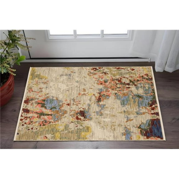 HomeRoots 575199 2 x 3 ft. Abstract Rectangle Area Rug with Fringe, Beige & Red