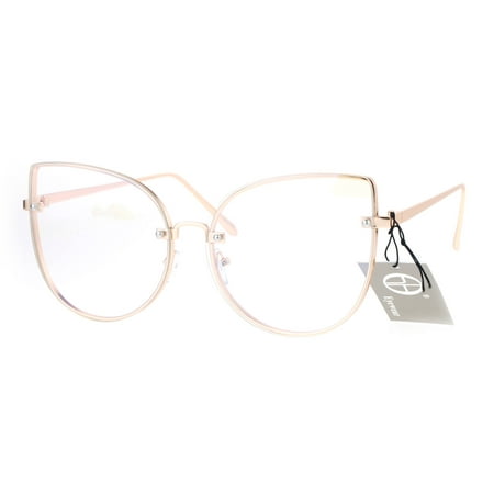 SA106 Womens Flat Panel Clear Lens Bat Shape Cat Eye Glasses Gold