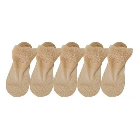 

Marsmo 5 Pairs Women Lace Invisible Socks Invisible Ultra Low Cut Socks Low Cut Liner Socks Non Slip Invisible Socks for Boat Shoes Sneakers Loafers Beige