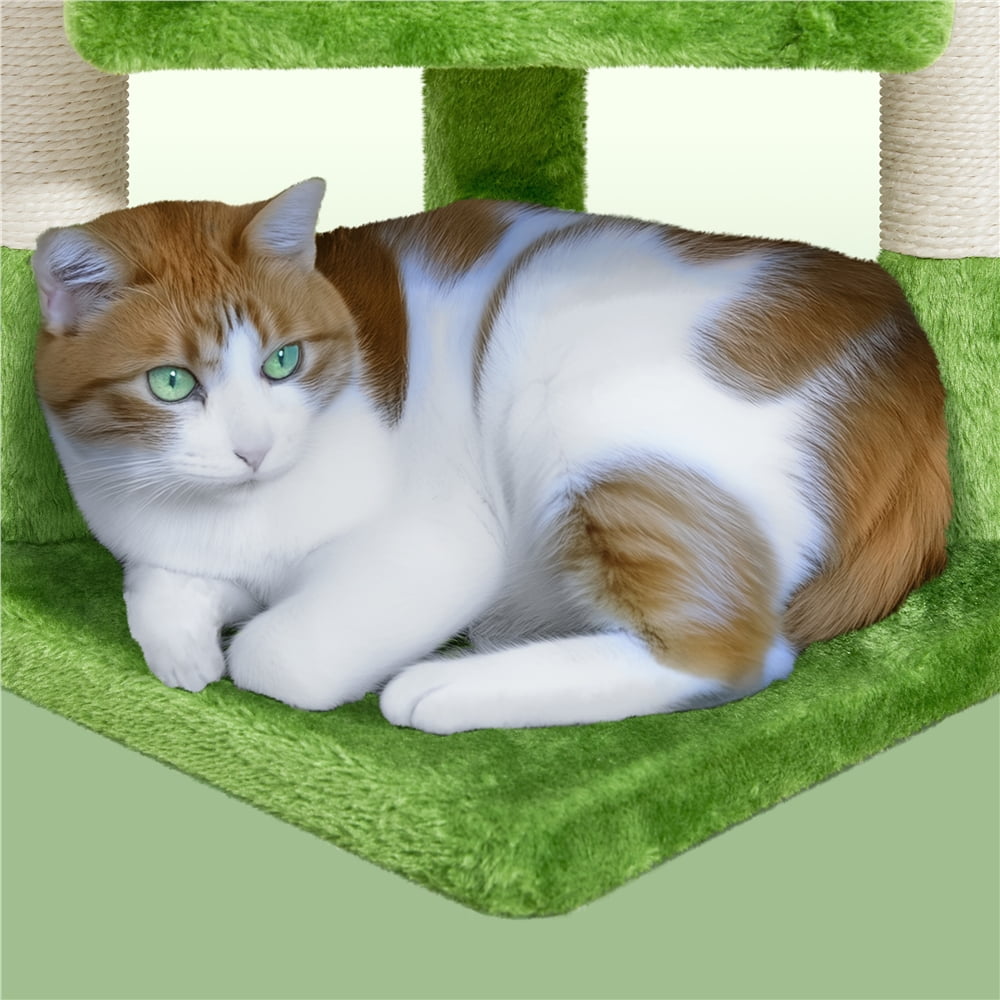 Alden Design 23in 2-Level Cat Tree Condo with Scratch Posts, Green