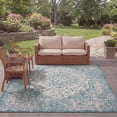thumbnail image 3 of SAFAVIEH Courtyard Kebo Medallion Indoor/Outdoor Area Rug, Teal/Cream, 5'3" x 5'3" Square, 3 of 11