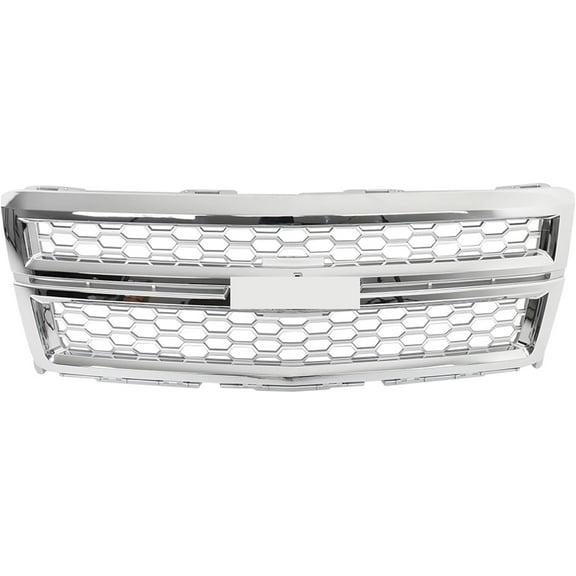 munirater Front Upper Grille Grill Chrome Honeycomb Assembly Replacement for 2014 2015 Silverado 1500