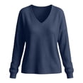 thumbnail image 5 of Waffle Knit Sweatshirt for Women Solid Color Long Sleeve V Neck Loose Fit Pullover Tops for Fall Winter, 5 of 8