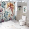 thumbnail image 7 of Orinice  Whales Kids Shower Curtain Bathroom Set Underwater Coastal Ocean Hippocampus Octopus Turtle Fish Nursery Watercolor Bath Accessories Sea Art Home Decor Fabric 12 Pack Hooks 60x72, 7 of 7