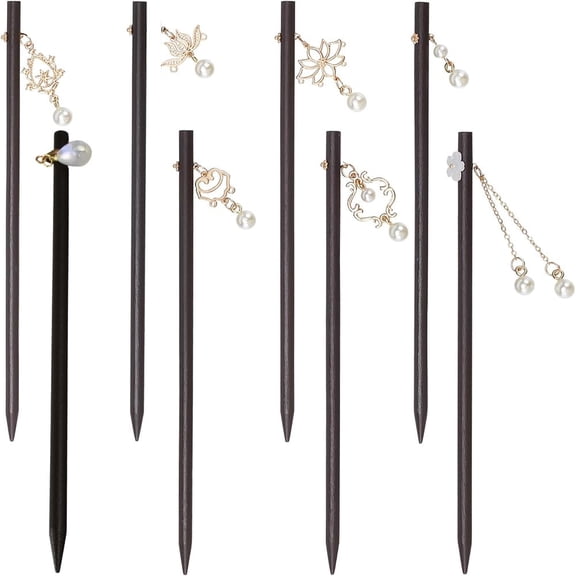 PH Retro Hair Stick 8 Styles Chinese Wooden Hair Pins Hair Chopsticks with Pearl Beads Simple Long Hair Fork Decorative Hair Bun Holders for Women Hair Accessories Hair Styling 8PCS/Set for DIY