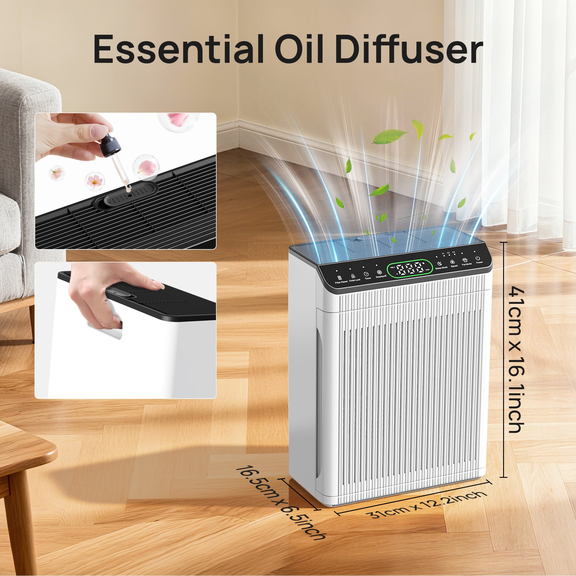 HEATDAZ Air Purifiers with Washable Pre-Filters, Air Purifier up to 2200sq.ft for Home, Bedroom Air Purify with PM 2.5 Display Air Quality Sensor