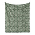 thumbnail image 1 of Abstract Soft Flannel Fleece Throw Blanket, Graphical Irregular Squares Grid Like Pattern Vintage Vibes, Cozy Plush for Indoor and Outdoor Use, 60" x 80", Reseda Green Mustard, by Ambesonne, 1 of 5