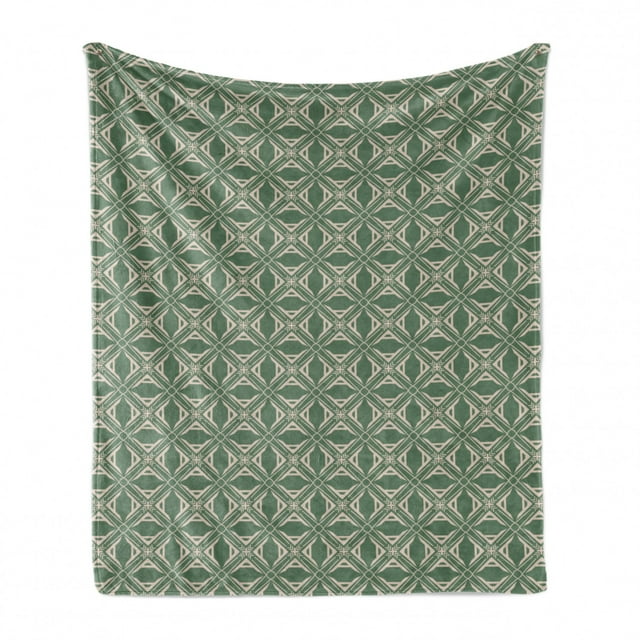 Abstract Soft Flannel Fleece Throw Blanket, Graphical Irregular Squares Grid Like Pattern Vintage Vibes, Cozy Plush for Indoor and Outdoor Use, 60" x 80", Reseda Green Mustard, by Ambesonne