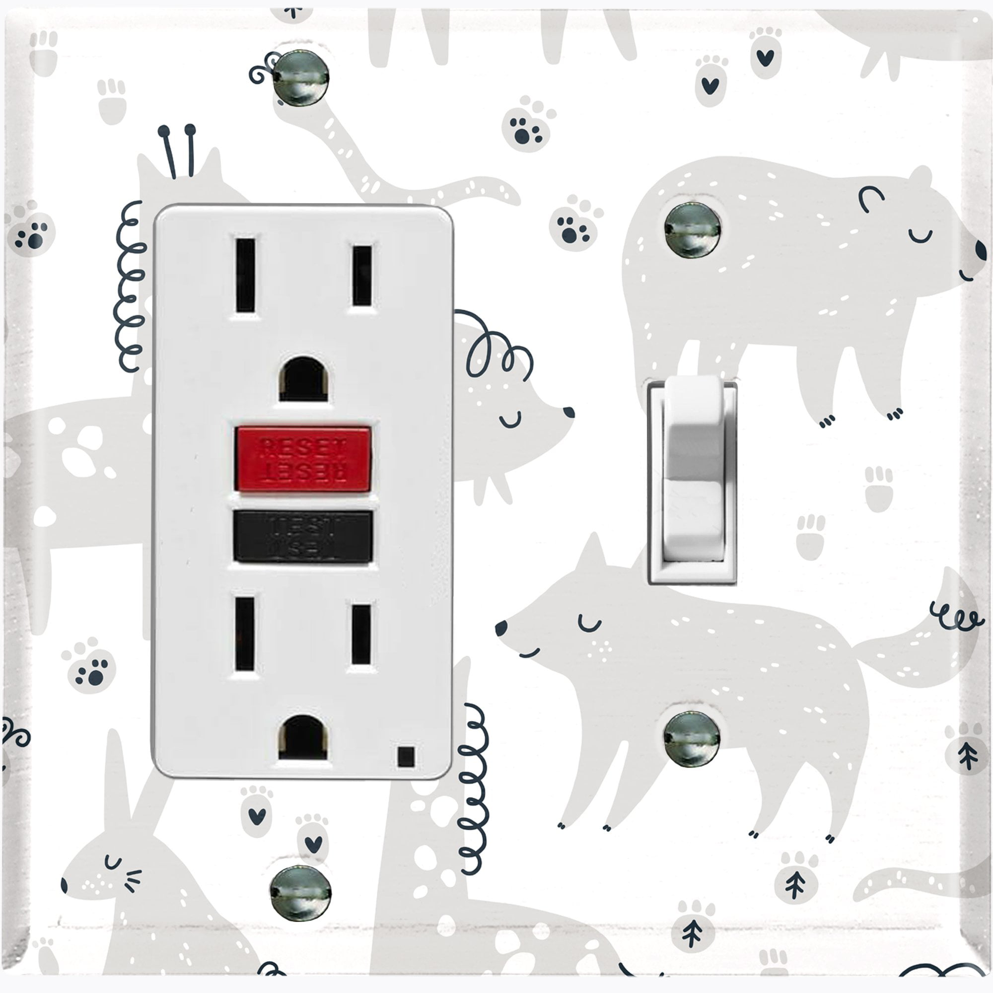 Metal Light Switch Plate Cover Cute Nature Wild Animals Gray ZOO001 -  