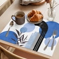 thumbnail image 3 of Boho Middle Century Placemats Set of 12 Abstract Blue Geometric Botanical Place Mats Indoor Wipeable Table Mats Washable Cloth Dining Table Placemats for Kitchen Holiday Party Home Decor 13x19 Inch, 3 of 9