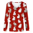 thumbnail image 5 of Xuyuer Easter Shirt Women Bunny Rabbit Graphic Tee Fashion Summer Fold Printed Regular Women Long Sleeves Round Neck Button Happy Easter Tshirt, 5 of 5