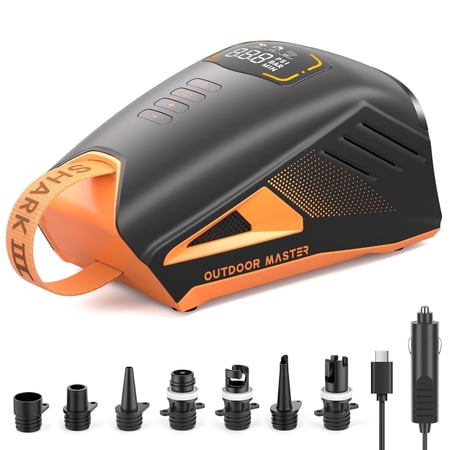 OutdoorMaster 20PSI High Pressure 74Wh Rechargeable SUP Air Pump Electric Shark 3 - Auto-Off & Deflation,12V DC & Type-C Input, for Inflatable Stand Up Paddle Boards, Boats