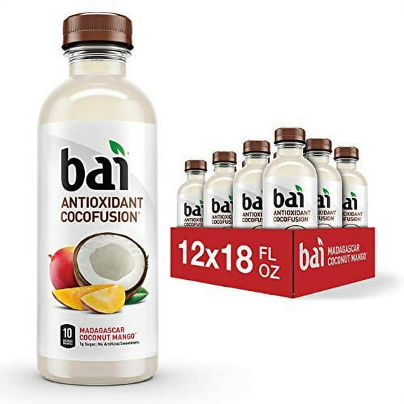 Bai Coconut Flavored Water, Madagascar Coconut Mango, Antioxidant Infused Drinks, 18 Fluid Ounce Bottles, 12 Count