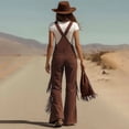 thumbnail image 2 of MORTTIC Women's Solid Color Fringe Wide-Leg Jumpsuit Western Style Overall with Pockets And Adjustable Straps Button Dark Red，S, 2 of 5