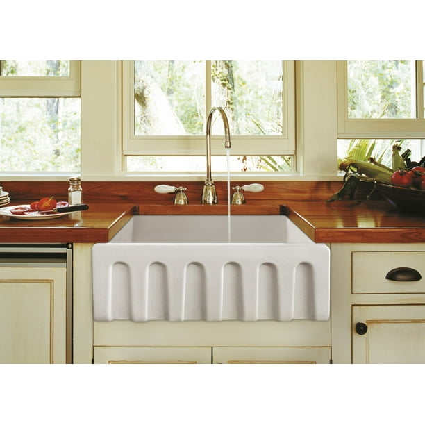 Zuhne Ostia White Farmhouse Single Bowl Fireclay Kitchen Sink 30 Reversible Apron Walmart Com Walmart Com