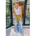 thumbnail image 5 of Women's Beau Blue Wide Leg Jeans with Leopard Striped Side Panels – Casual Everyday Style, 16, 5 of 7
